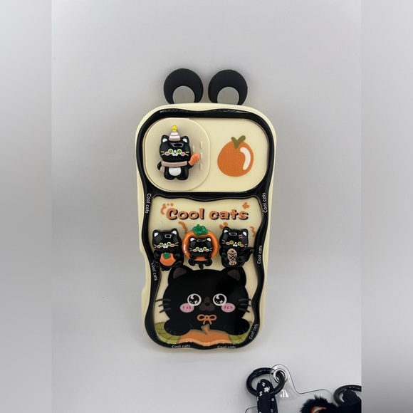 iPhone 16 Case – Cute Black Cat Design with Plush Charm & Wrist … - Picture 7 of 8